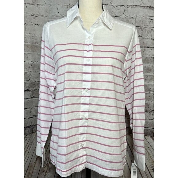 Pendleton‎ Pink Stripe White Long Sleeve Button Up Women’s Shirt Cotton S - Picture 1 of 4